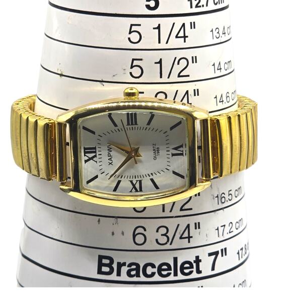 Roman Numerals Watch Women Stretch Wristwatch Gold Tone Baze Analog Quartz R - Picture 4 of 7